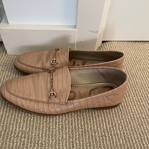 Sam Edelman Tan and Gold Loafers with Horsebit Detail